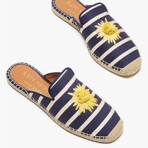 KATE SPADE Solero Mules Striped Espadrilles Yellow Flower Size 8.5